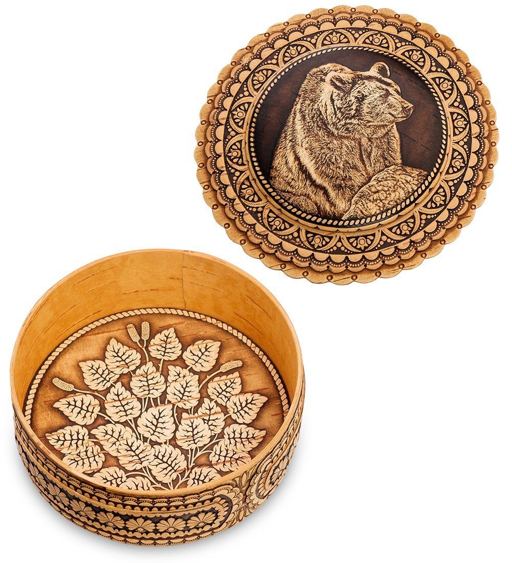 Народные промыслы BST-401/ 9 Шкатулка «Медведь» (береста) - Вариант A