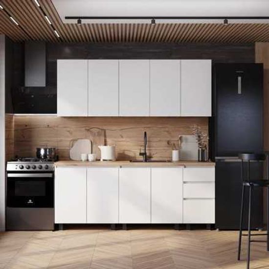 Кухня ЧЕСТЕР 2,0м ЛДСП белый (4В1б; 8В1б; 8В1б; 4Р3; 8Р1; 8М1 С2000-38мм дуб кера+фурн)/9/