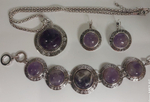 Комплект бижутерии подвеска, цепь, браслет, серьги Аметист Круг.(натуральный камень, бижутерный сплав)