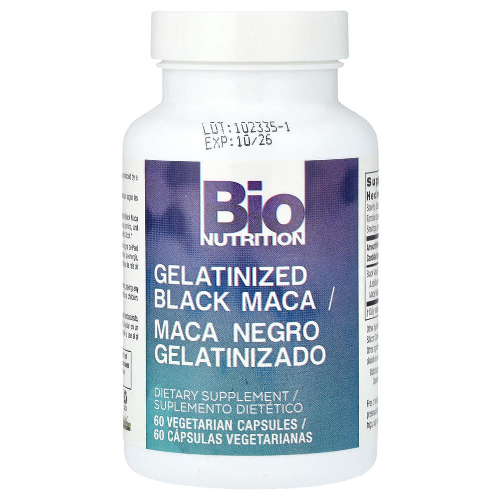 Bio Nutrition, Желатинизированная черная мака, 60 вегетарианских капсул (500 мг на капсулу)