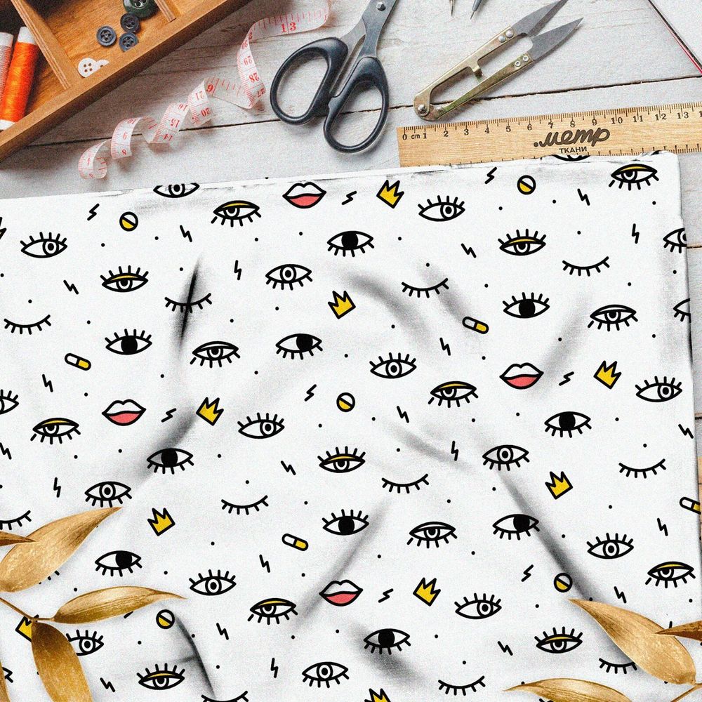 Ткань габардин глазики и ресницы