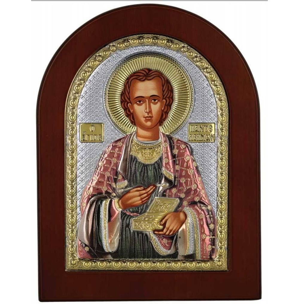 Святой Пантелеймон. Икона в серебряном окладе.