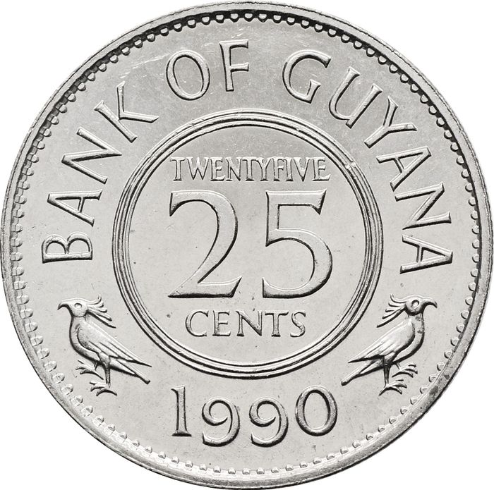 25 центов 1990 Гайана