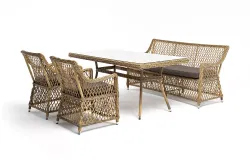 "Катания" обеденная группа плетеная на 4 персоны, цвет соломенный