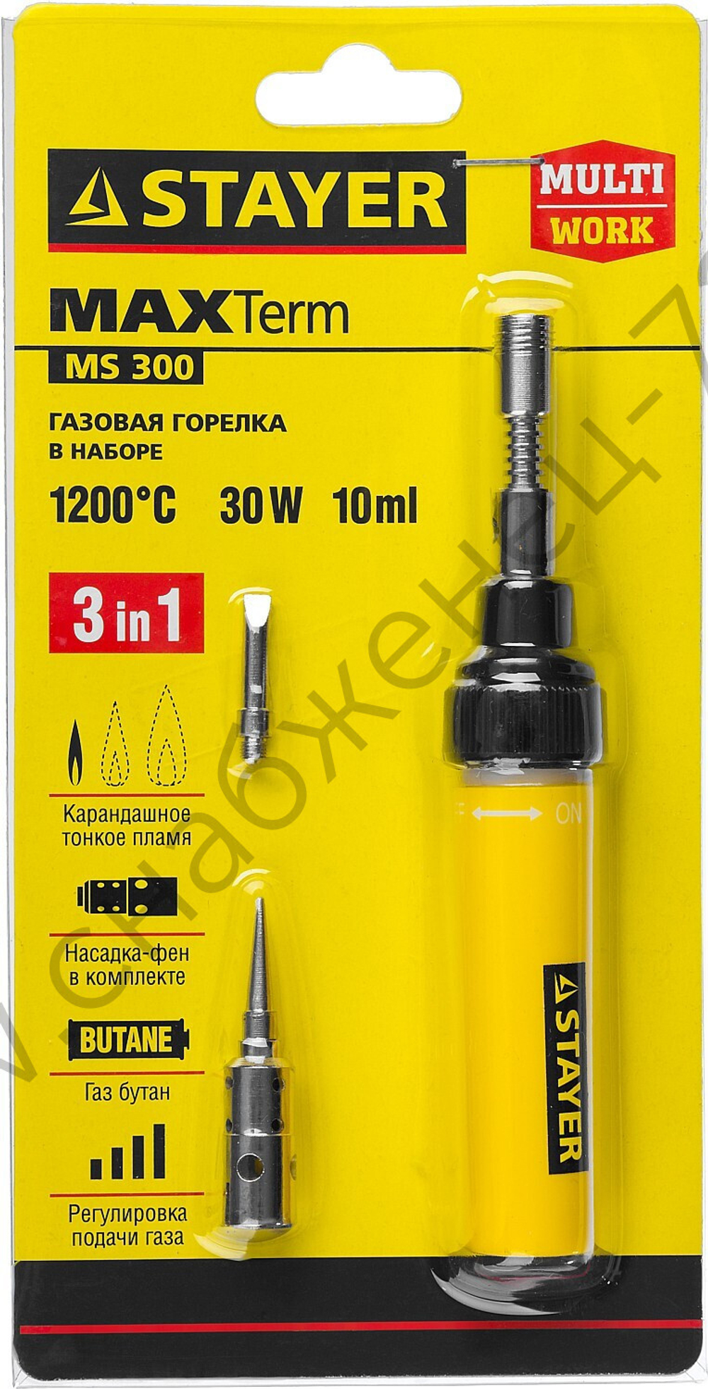 STAYER MS300 40 Вт 1200°С в наборе: 4в1, горелка, фен, 2 жала, Газовый паяльник (55506-H4)