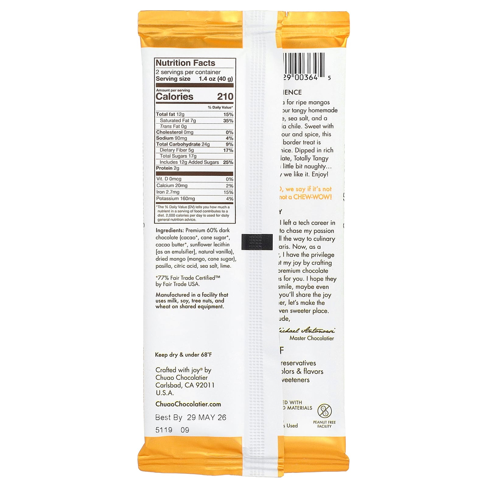 Chuao Chocolatier, темный шоколад, Totally Tangy Mango™, 80 г (2,8 унции)