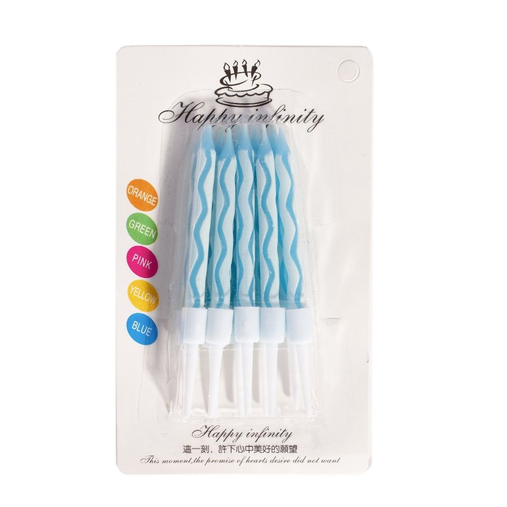 Набор свечей для торта Alingar, 7,5 см, 10 шт., с подставками. "Неон", голубой