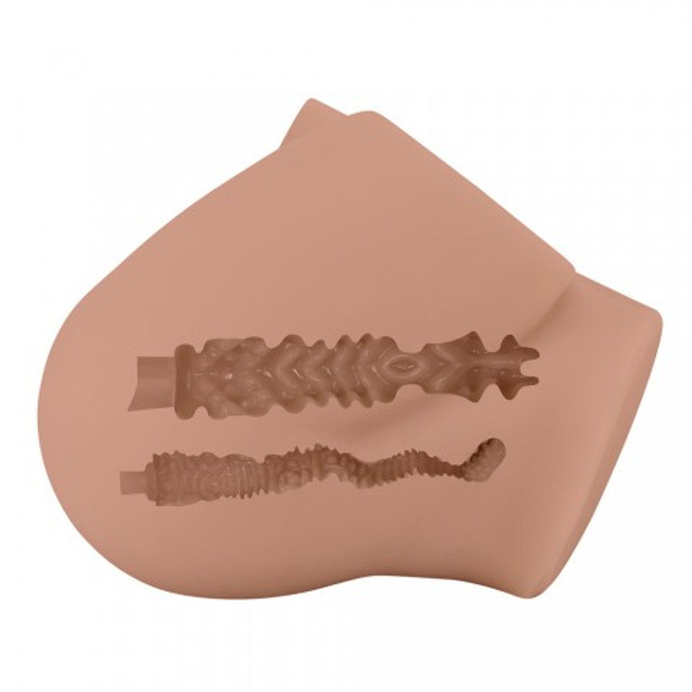 Мастурбатор реалистичный двойной Bernace с вибрацией (анус+вагина) коричневый