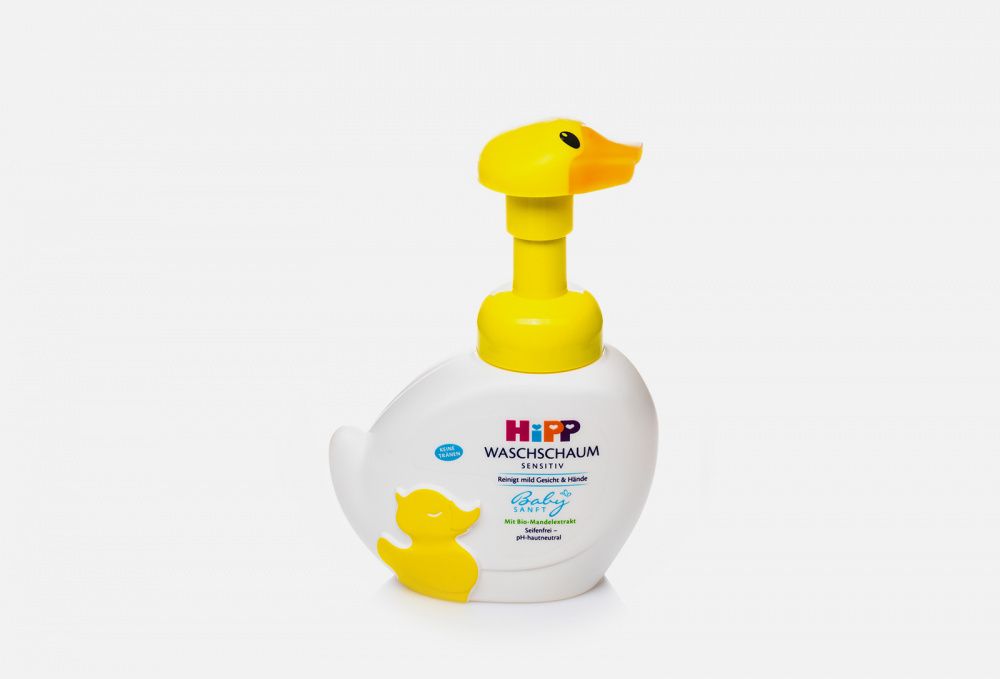 Детская моющая пенка для лица и рук “Уточка” HiPP Babysanft для чувствительной кожи, с дозатором, 250 мл