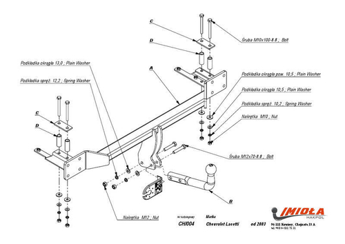 Фаркоп IMIOLA CH.004 Chevrolet Lacetti хетчбек 2004-2012(паспорт и сертификат в комплекте)(без электрики)