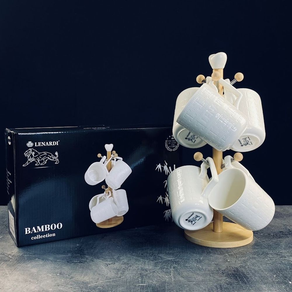 Lenardi 140-117 Набор из 6 кружек 320мл BAMBOO на подставке в под.уп.(х8)Фарфор