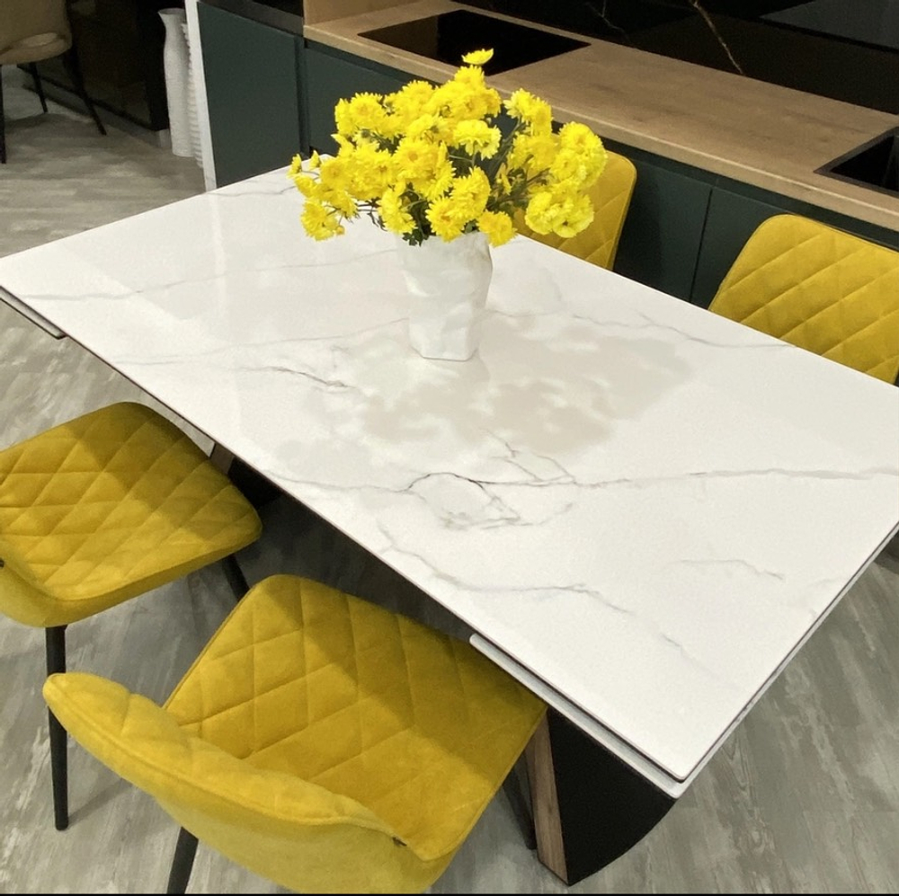 Стол РАНДЕВУ 160 БЕЛЫЙ МРАМОР МАТОВЫЙ 9806035 , керамика / Черный, Орех эко, М-City