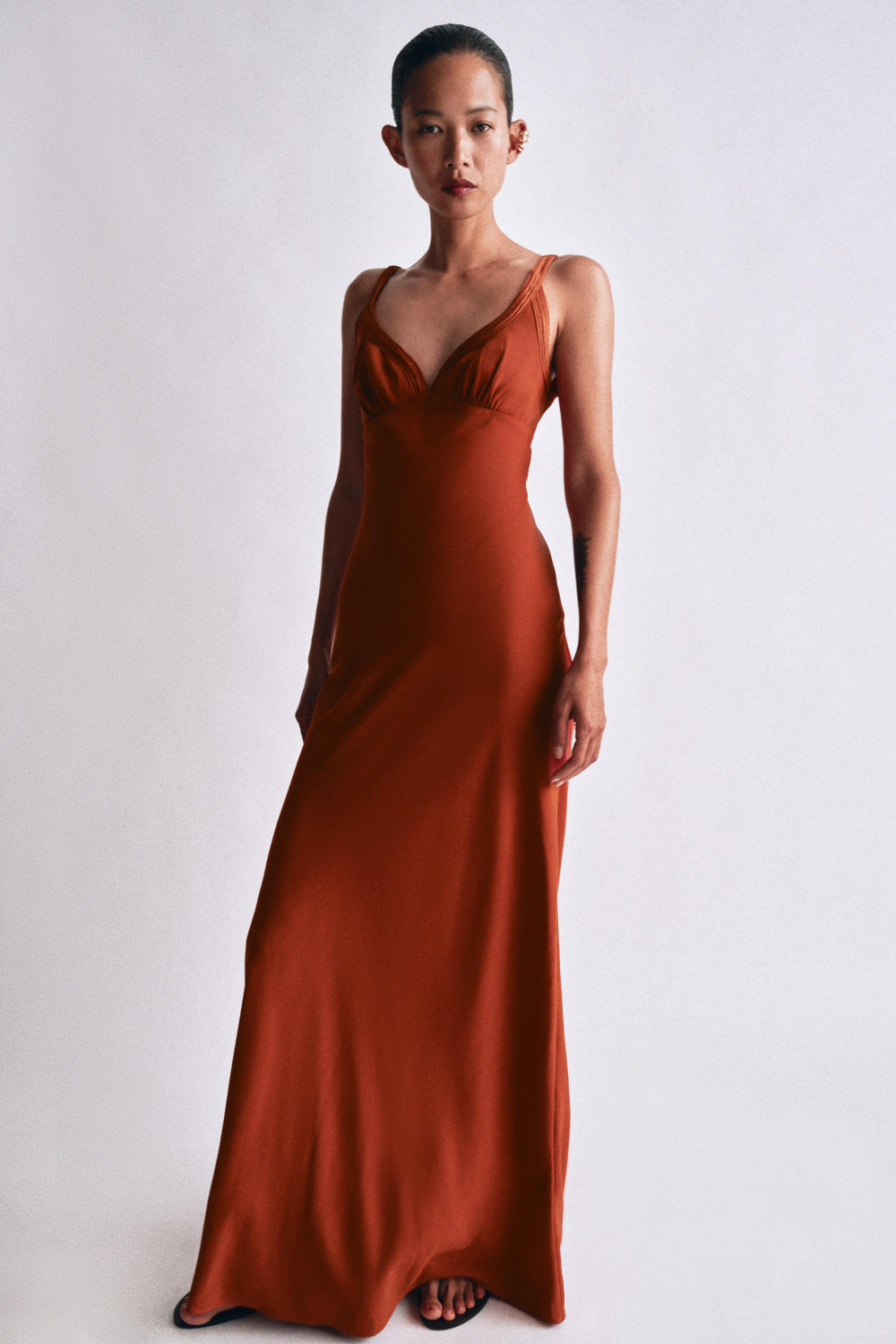 ZARA ДЛИННОЕ ПЛАТЬЕ ИЗ КОЛЛЕКЦИИ ZW, МЕДНЫЙ