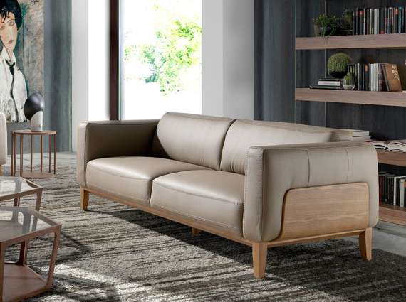 Трехместный диван Angel Cerda 5353-3P, серо-бежевая кожа