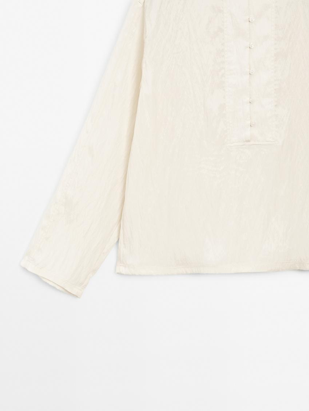 Massimo Dutti Рубашка из струящейся ткани с пуговицами на груди, натуральный, кремовый
