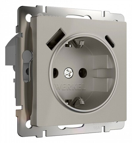Розетка с заземлением и со шторкой и 2хUSB type A и C, без рамки Werkel дымчатый W1271704