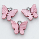 Подвеска Бабочка, цвет фуксия+серебро, размер 12*13 мм, цена за 1 шт