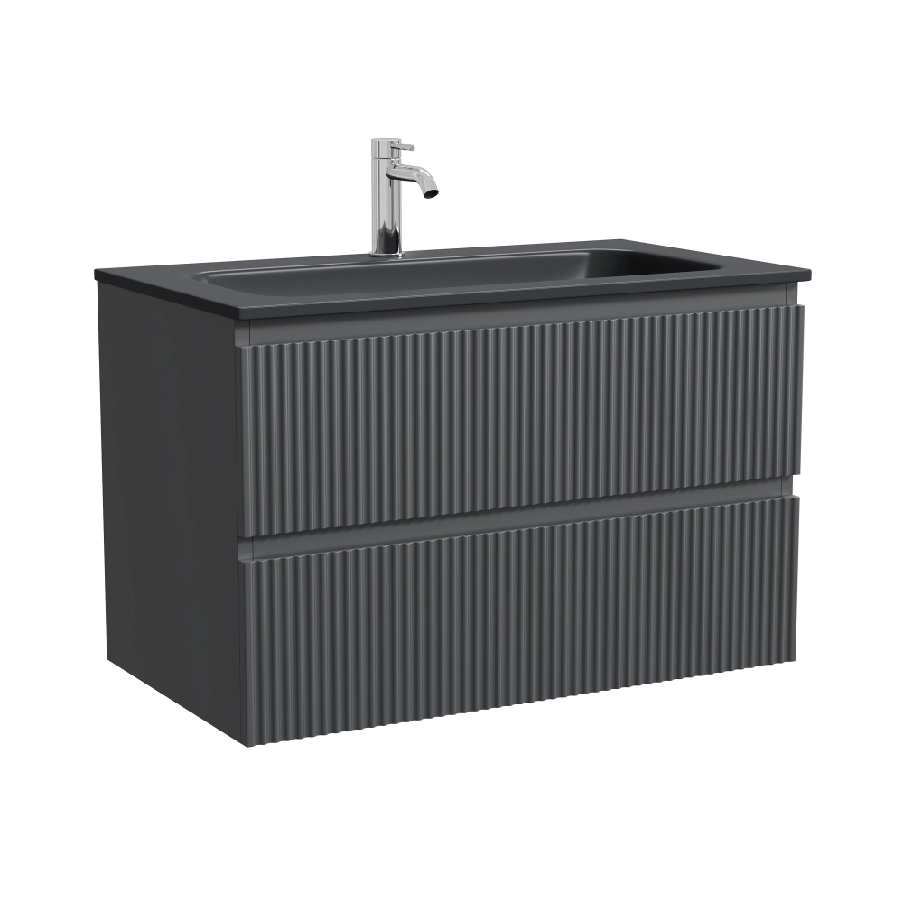 Тумба подвесная SANCOS Сноб Р (Snob R) 790х445х500, c двумя ящиками оснащенными доводчиками, темный антрацит матовый, арт.SNR80MDH