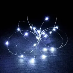 Светодиодная нить Роса 20 холодных белых LED ламп, 2 м., на батарейках, с пультом, Vegas (55105)