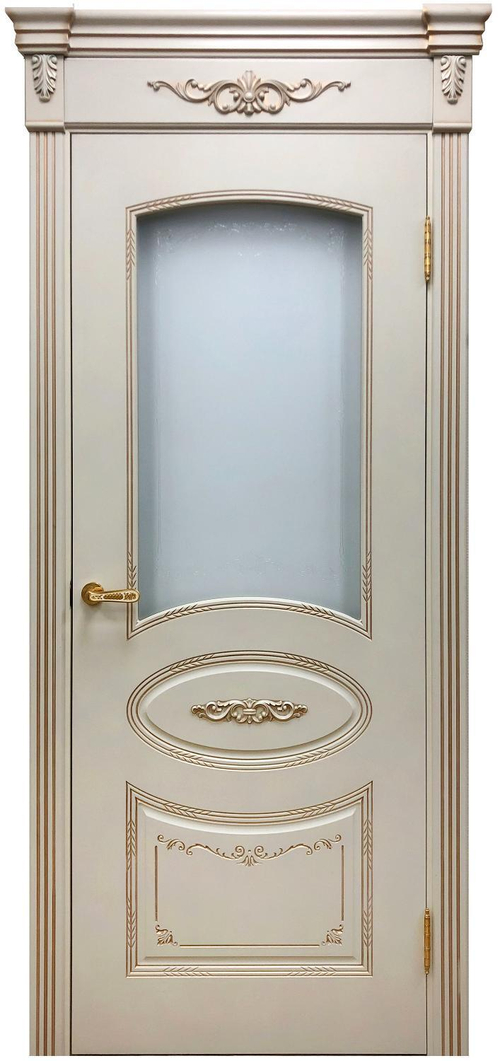 Межкомнатная дверь Роял 4 / Цвет РАЛ 1013 / Стекло "Белое витраж прозр. контур" / Двери Верда