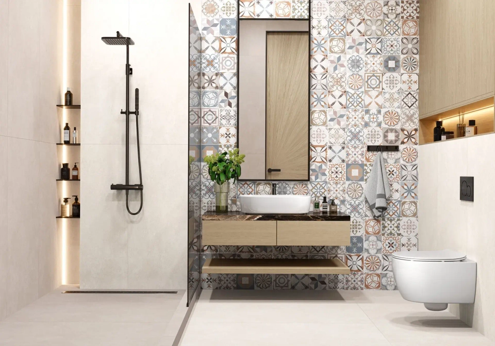 Керамогранит Alma Ceramica GFU60120BTP14R Beton PRO 60x120 микс глазурованный матовый / противоскользящий / карвинг пэчворк / с орнаментом