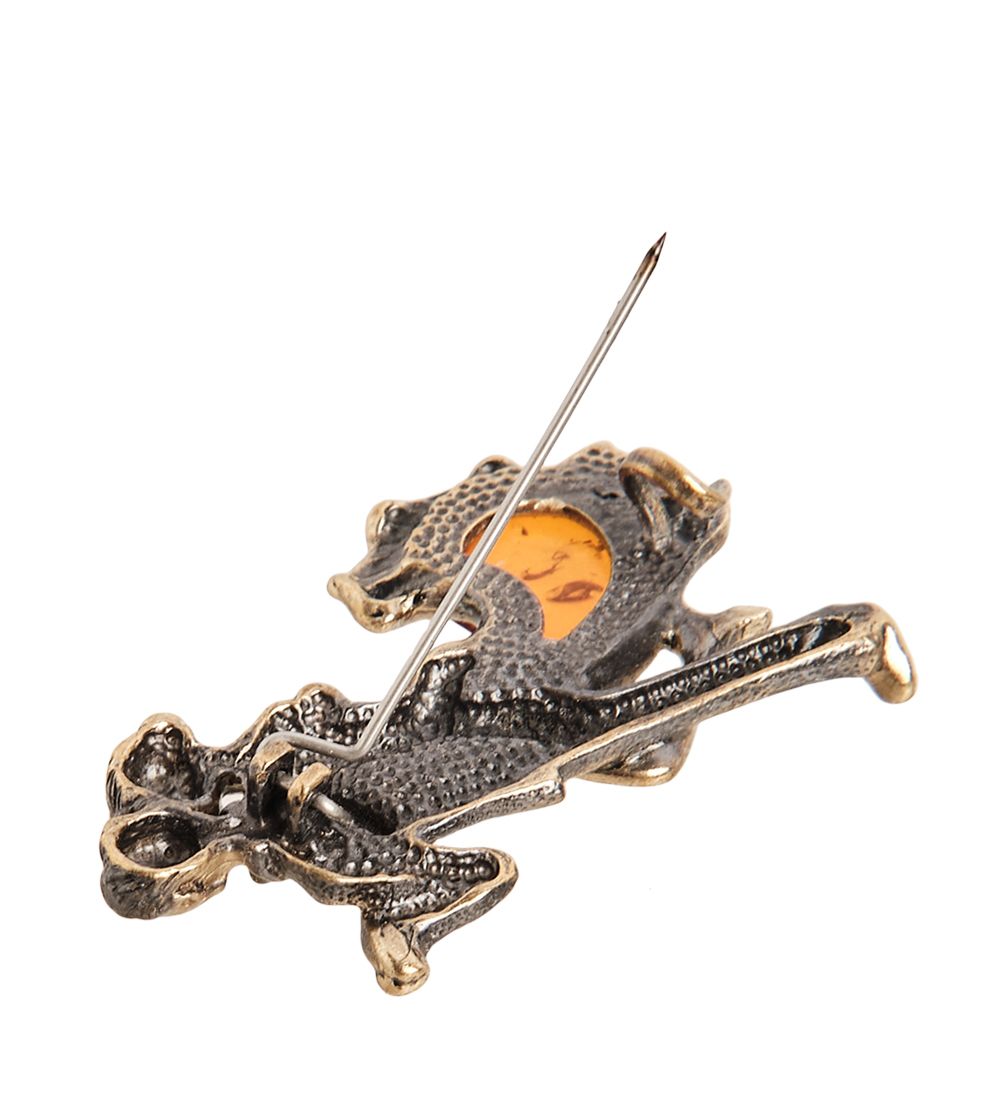 AM-1964 Брошь «Парочка» (латунь, янтарь)