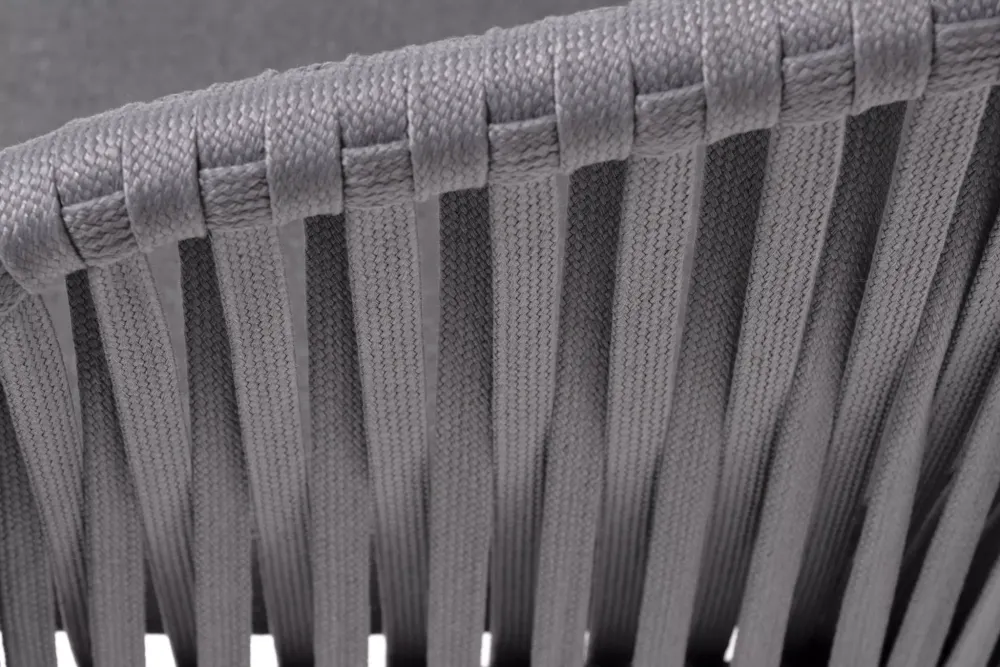 "Бордо" стул плетеный из роупа, каркас алюминий темно-серый (RAL7024) муар, роуп серый 15мм, ткань темно-серая 027