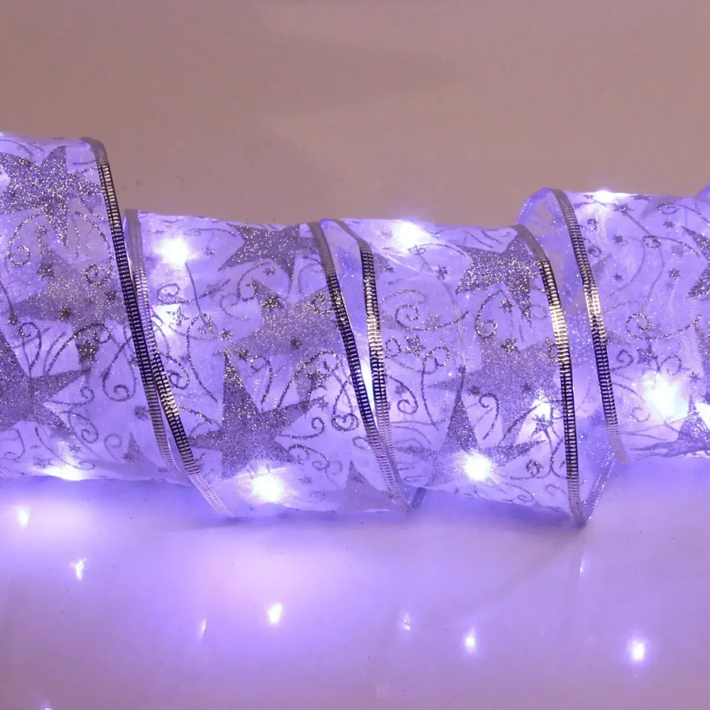 Гирлянда для дома ЛЕНТА ДЕКОРАТИВНАЯ «Звездное сияние» 2,0 м, 6 см, 20 ламп LED (на батарейках), Серебро (подсветка белый)