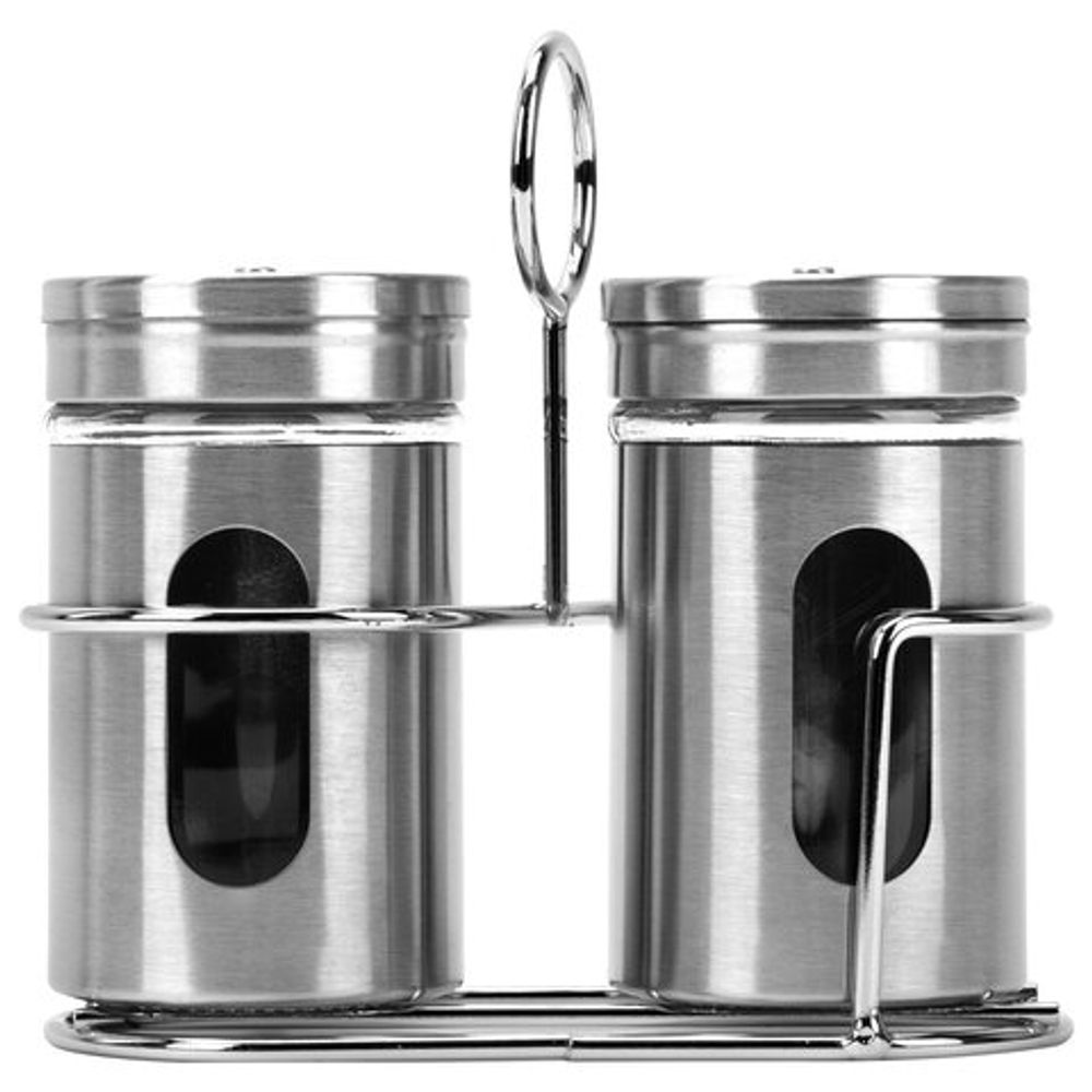 Набор для специй 2х100 мл, ULTRA, подставка + солонка + перечница, 3 типа отверстий, WEGLA (ВЕГЛА), 700235