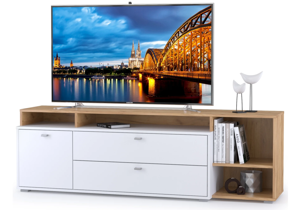 ТВ-тумба Бэль 10.92 белый премиум / дуб золотой craft