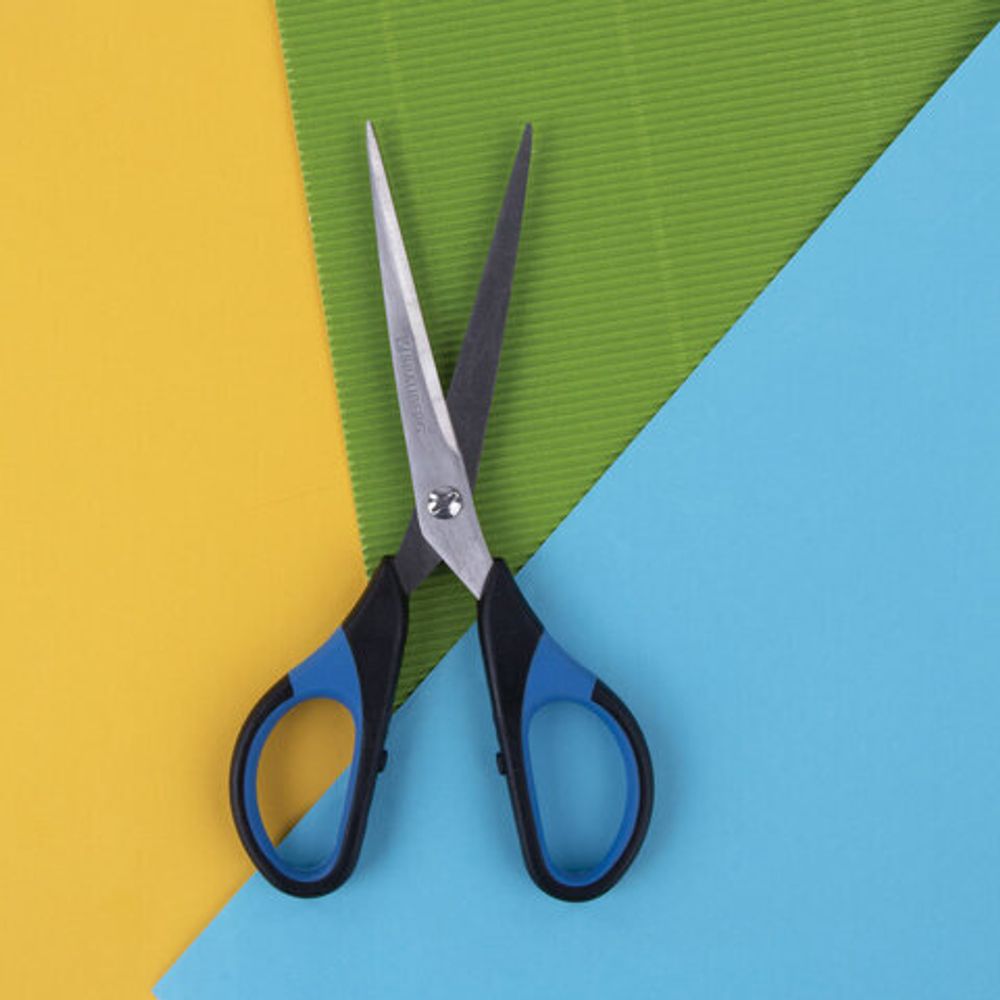 Ножницы BRAUBERG "Office-Expert" 170 мм, сине-черные, резиновые вставки, 3-х сторонняя заточка, 231561