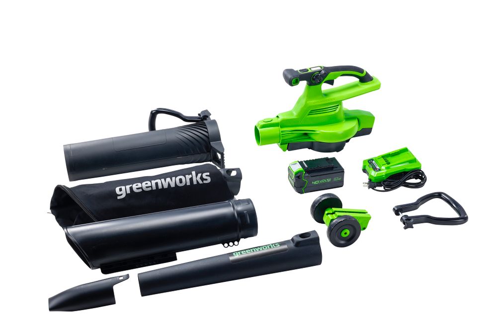 Аккумуляторный воздуходув пылесос Greenworks GD40BVK4, 2406907UB,40v, АКБ 4 А·ч и ЗУ