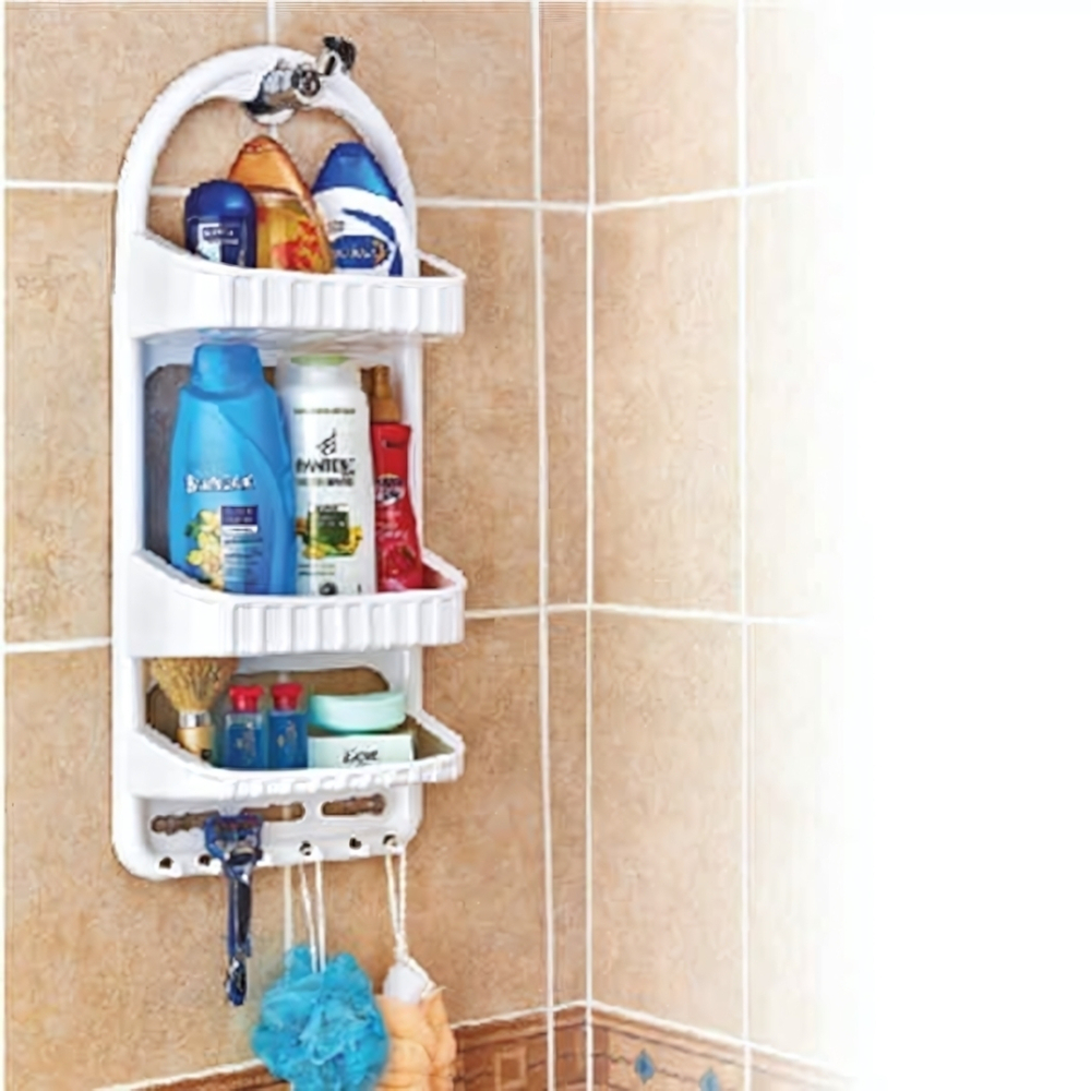 Полка для ванной навесная, 3 полки, с крючками, белый