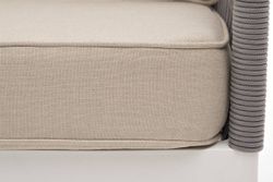 "Канны" диван 3-местный плетеный из роупа, каркас алюминий белый муар, роуп светло-серый круглый, ткань бежевая 15052