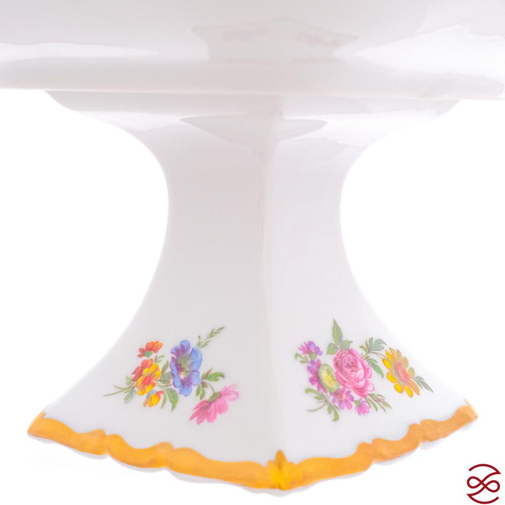 Салатник квадратный глубокий на ножке Queen's Crown Мейсенский букет 21см