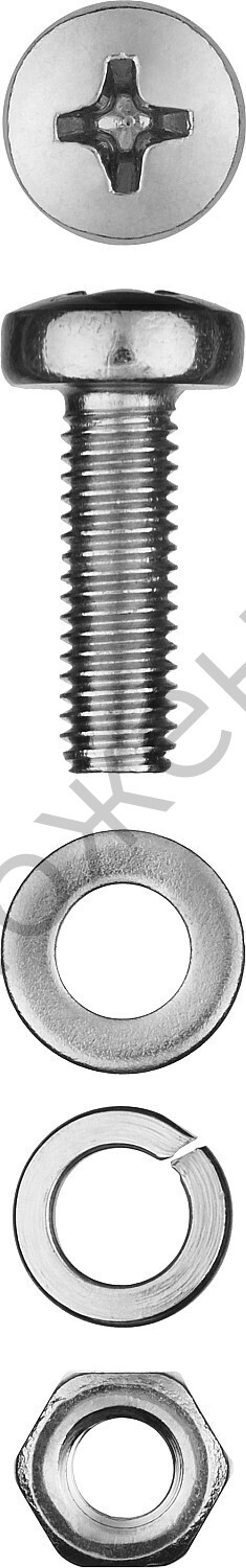 ЗУБР DIN 7985 M4 x 16 мм, винт с гайкой и шайбами, 25 шт (303476-04-016)