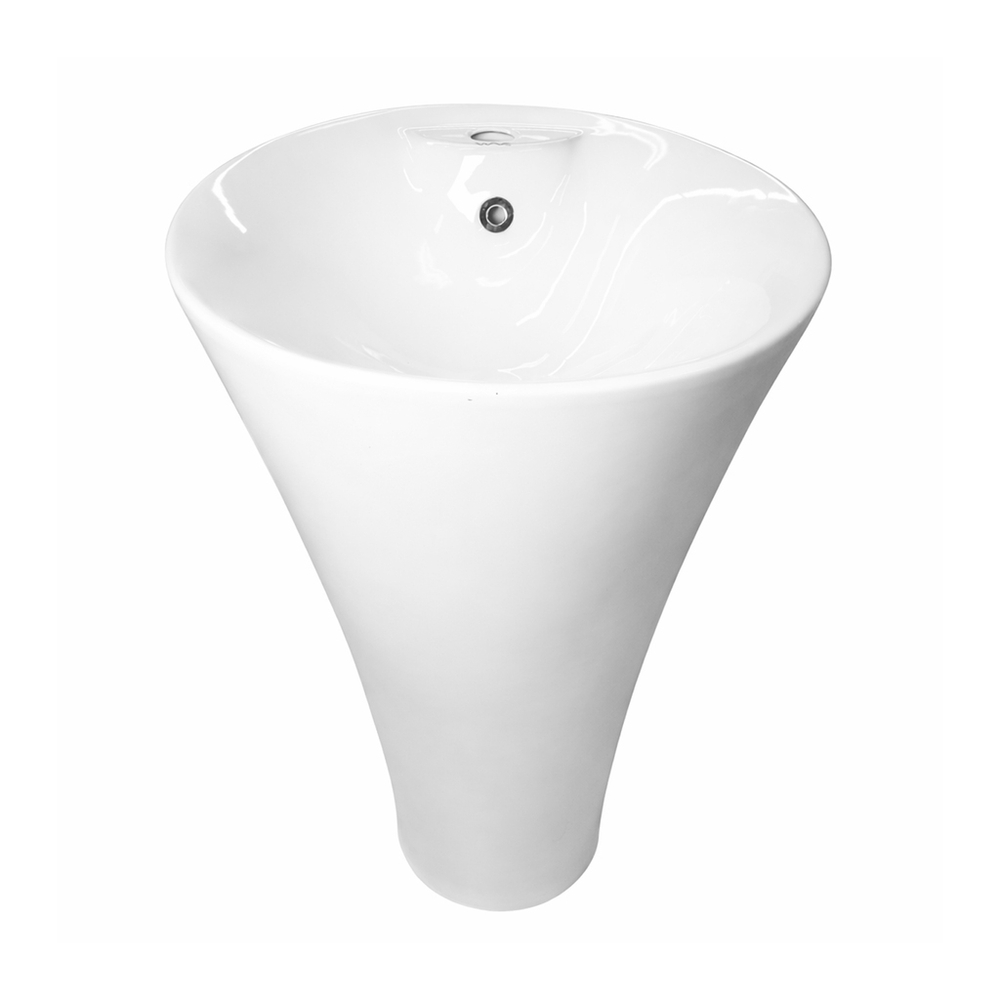 Умывальник-моноблок GRAND WAVE 455*455*870 ш*г*в, с хром переливом, белый, круг