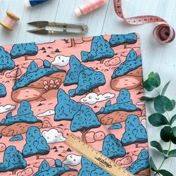 Ткань премиум интерлок мультяшный ландшафт