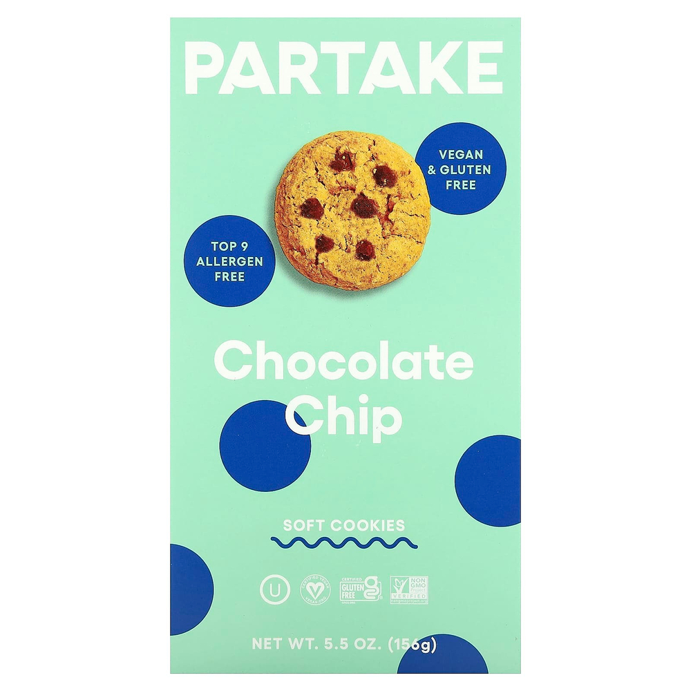 Partake, мягкое печенье, с шоколадной крошкой, 156 г (5,5 унции)