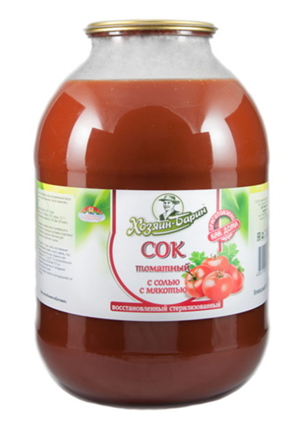Сок Томатный с мякотью и солью 3л. Хозяин Барин
