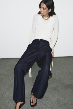 ZARA ПРЯМЫЕ БРЮКИ С ДЕКОРАТИВНОЙ СТРОЧКОЙ, ИНДИГО