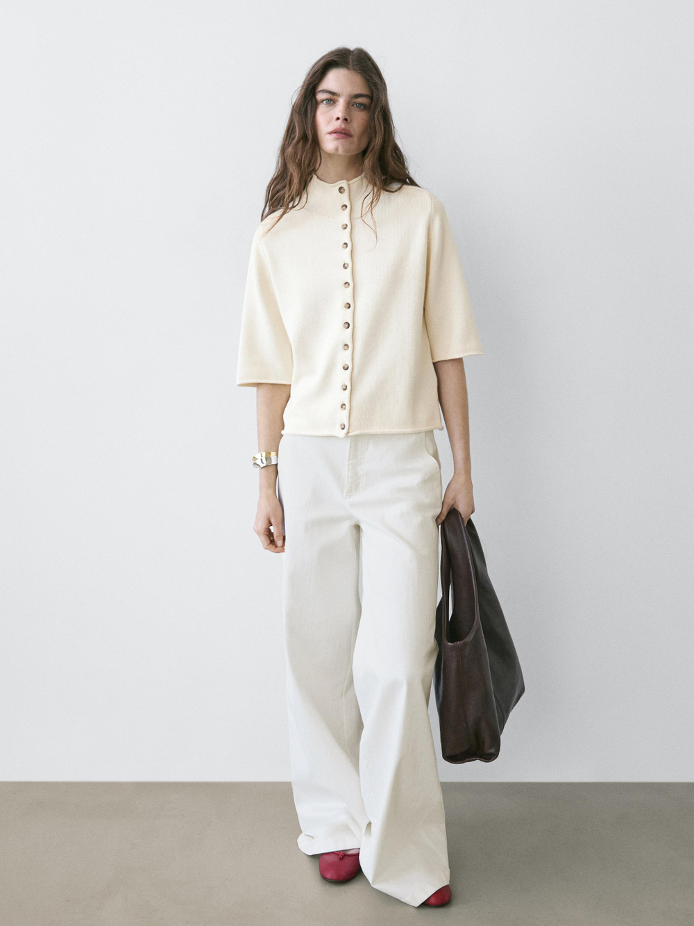 Massimo Dutti Джинсы-палаццо с высокой талией, белый