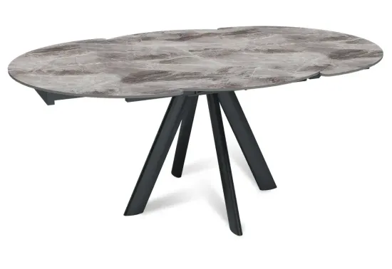 Стол обеденный раздвижной круглый D120-180х79 столешница керамика / Italian light grey, глянцевая / черный муар