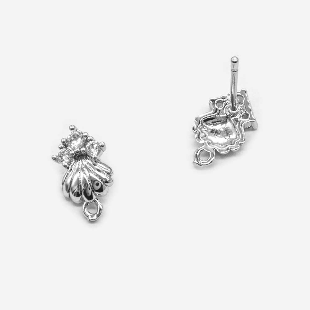 Швензы "Ракушка", 10*7мм, фианиты, гвоздик из серебра, родирование