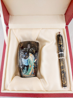 Набор мышь компьютерная "Снегурочка" и ручка-роллер с росписью Палех