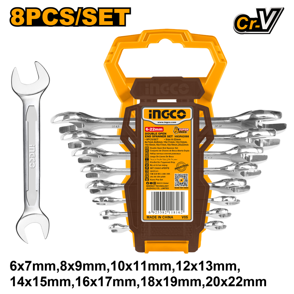 Набор двусторонних рожковых гаечных ключей 8 шт. INGCO HKSPA2088