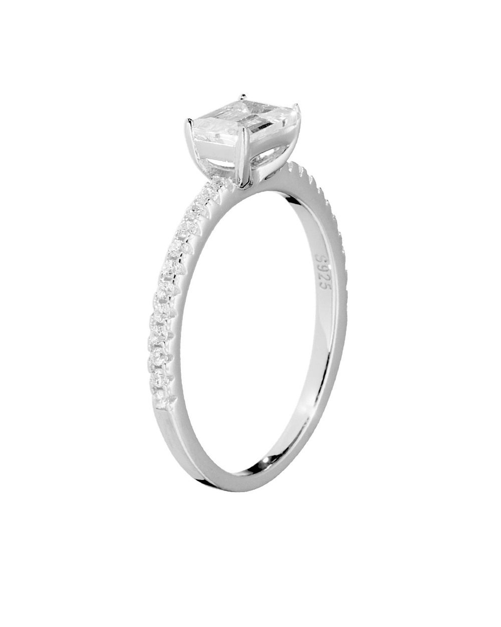 Кольцо тонкая дорожка, мелкий прямоугольный белый циркон