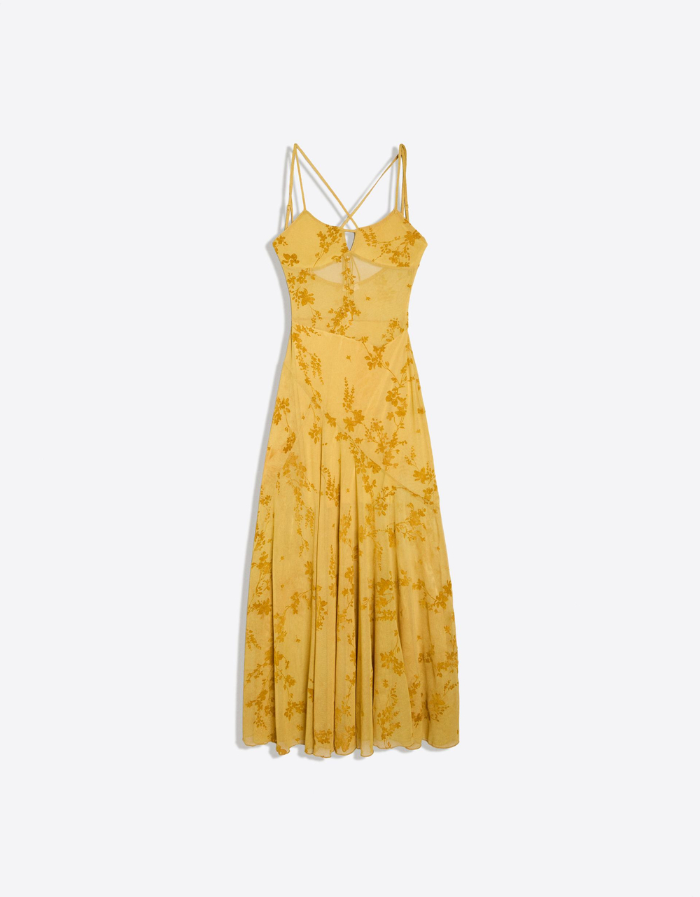 ПЛАТЬЕ ИЗ ТЮЛЯ С МИДИ-ПОДОЛОМ И ФЛОКОВЫМ УЗОРОМ - BERSHKA