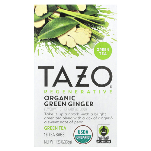TAZO, Regenerative, зеленый чай, органический зеленый имбирь, 16 чайных пакетиков, 35 г (1,23 унции)