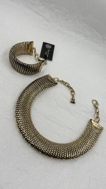 Браслет широкая плоская цепь "змея" в винтажном стиле, оттенок золото антик